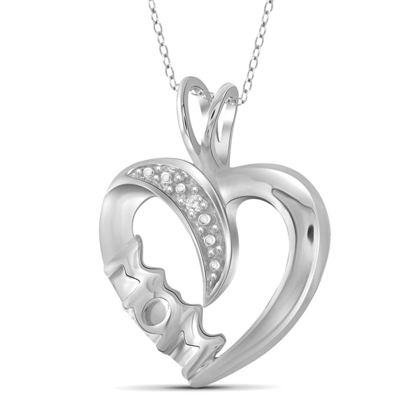 JewelonFire White Diamond Accent Sterling Silver Mother Heart Pendant - Assorted Colors