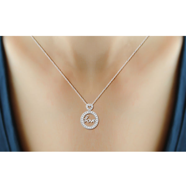 JewelonFire Accent White Diamond Love Pendant in Sterling Silver