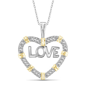 JewelonFire White Diamond Accent Two-Tone Sterling Silver "Love" Heart Pendant