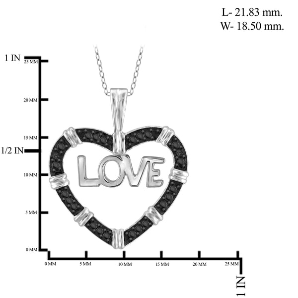 JewelonFire Black Diamond Accent Sterling Silver "Love" Heart Pendant - Assorted Colors