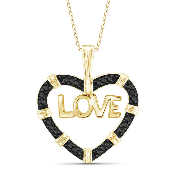 JewelonFire Black Diamond Accent Sterling Silver "Love" Heart Pendant - Assorted Colors