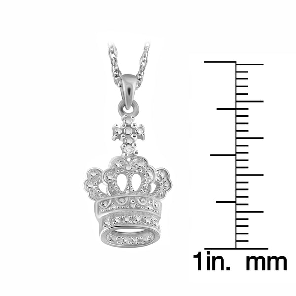 JewelonFire Accent White Diamond Crown Pendant in Sterling Silver