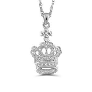 JewelonFire Accent White Diamond Crown Pendant in Sterling Silver