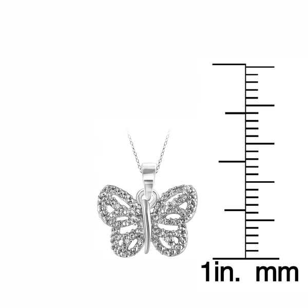 JewelonFire Accent White Diamond Butterfly Pendant in Sterling Silver