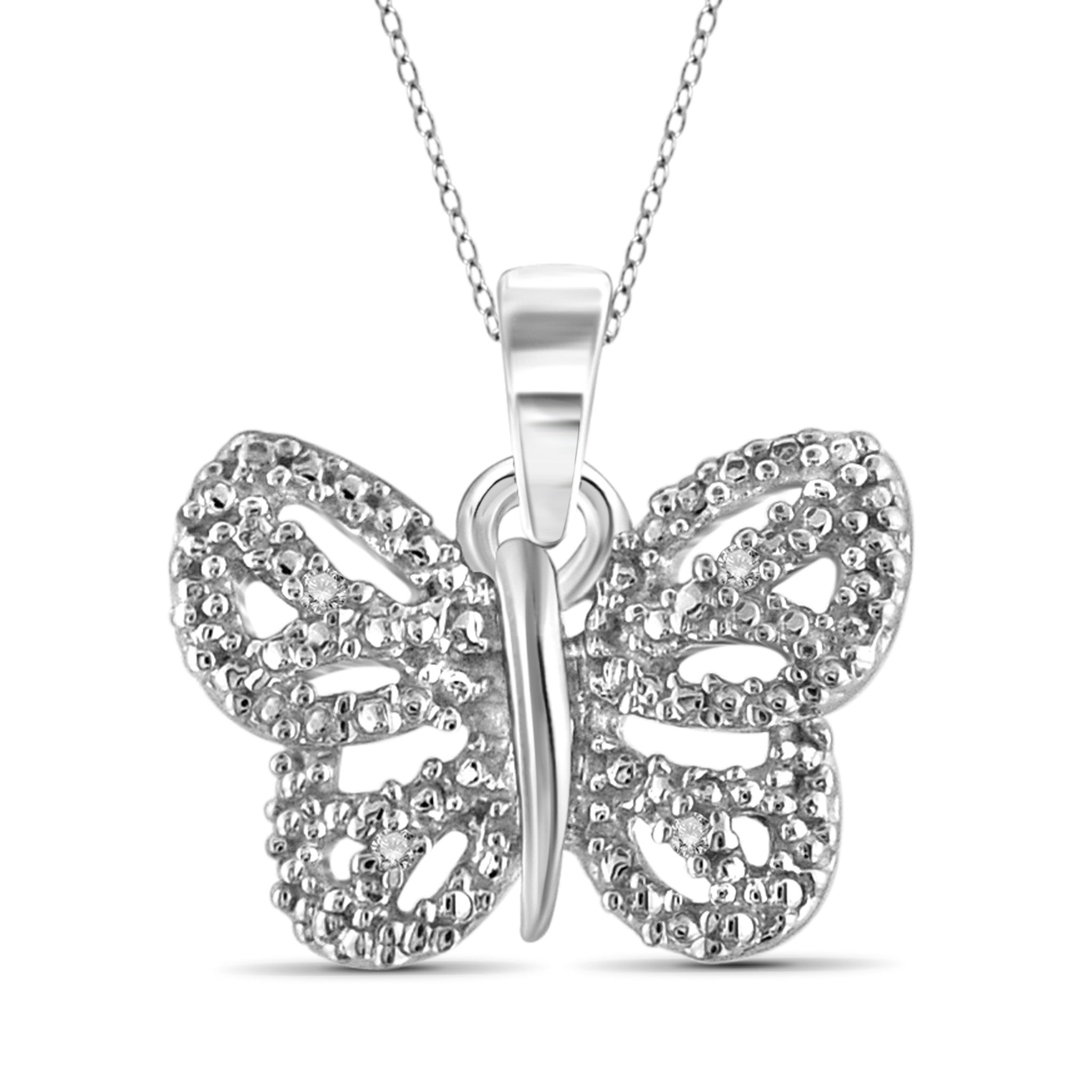 JewelonFire Accent White Diamond Butterfly Pendant in Sterling Silver