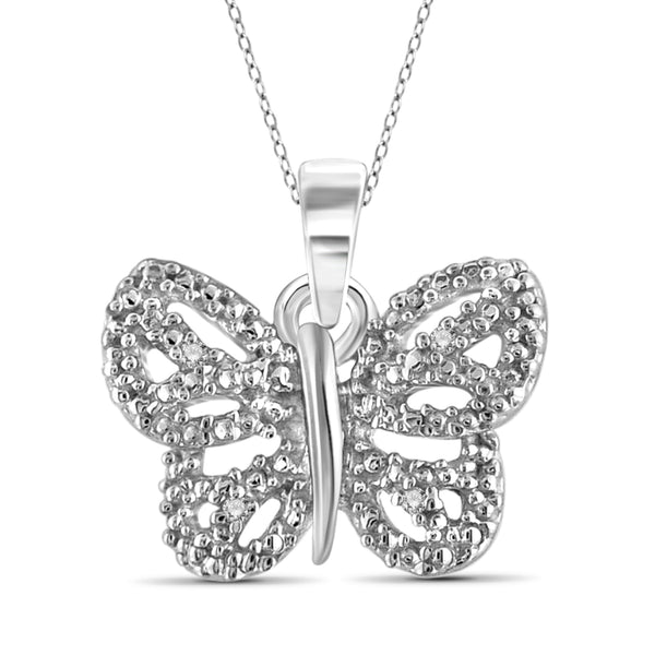 JewelonFire Accent White Diamond Butterfly Pendant in Sterling Silver