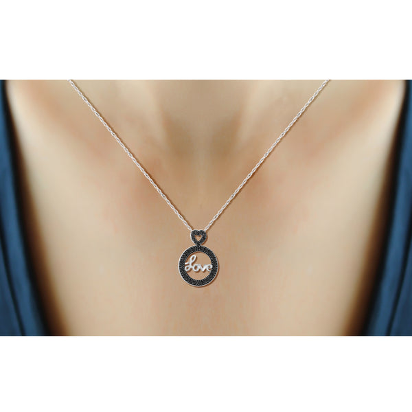 JewelonFire Accent Black Diamond Love Circle Pendant in Sterling Silver