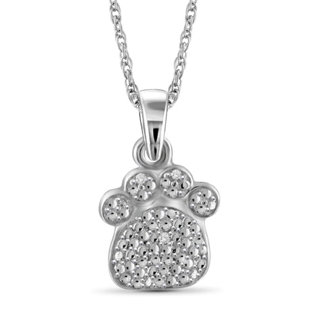 JewelonFire Accent White Diamond Paw Print Pendant in Sterling Silver