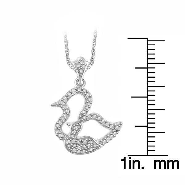 JewelonFire Accent White Diamond Motherly Duck Pendant in Sterling Silver