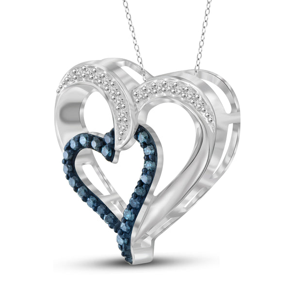 JewelonFire 1/4 Carat T.W. Blue and White Diamond Sterling Silver Heart Pendant