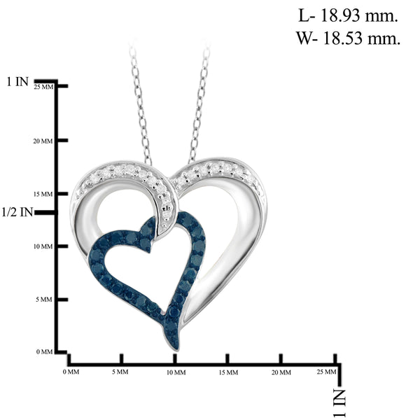 JewelonFire 1/4 Carat T.W. Blue and White Diamond Sterling Silver Heart Pendant