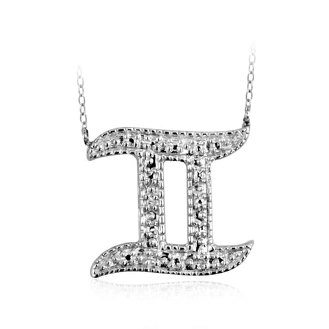 JewelonFire White Diamond Accent Gemini Zodiac Sterling Silver Pendant - Assorted Colors