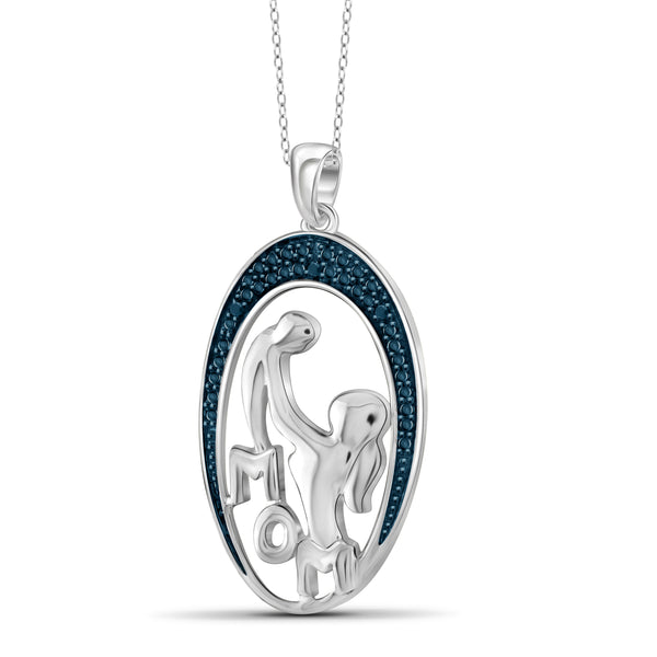 JewelonFire Blue Diamond Accent Sterling Silver Mother and Child Pendant