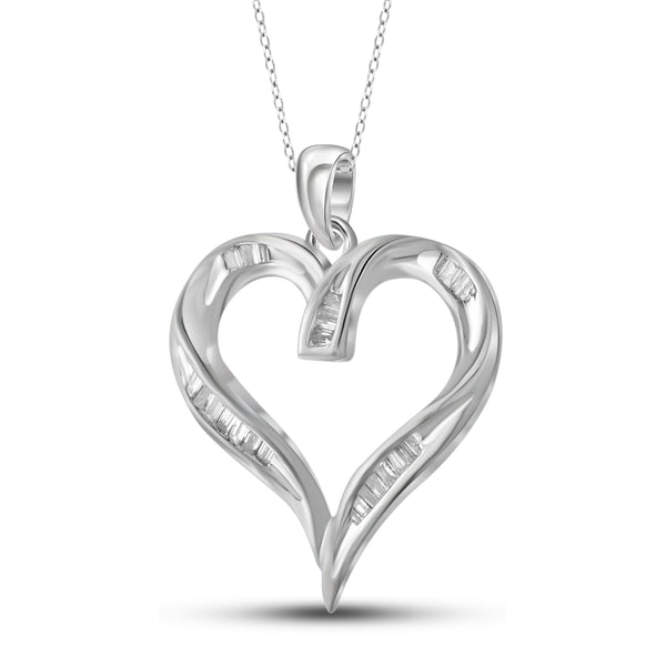 JewelonFire 1/4 Carat T.W. White Diamond Sterling Silver Open Heart Pendant - Assorted Colors