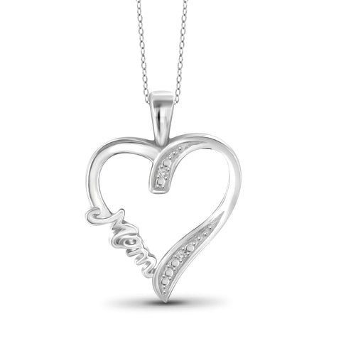 JewelonFire White Diamond Accent Sterling Silver Mother Heart Pendant - Assorted Colors