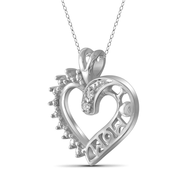 JewelonFire White Diamond Accent Sterling Silver Mother Heart Pendant - Assorted Colors