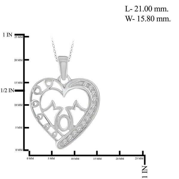 JewelonFire 1/10 Carat T.W. White Diamond Sterling Silver Mom Heart Pendant