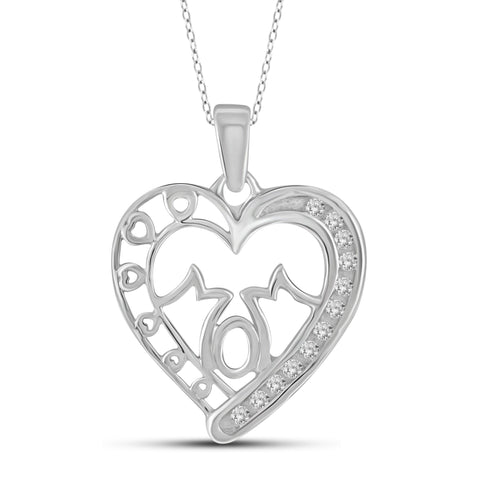 JewelonFire 1/10 Carat T.W. White Diamond Sterling Silver Mom Heart Pendant