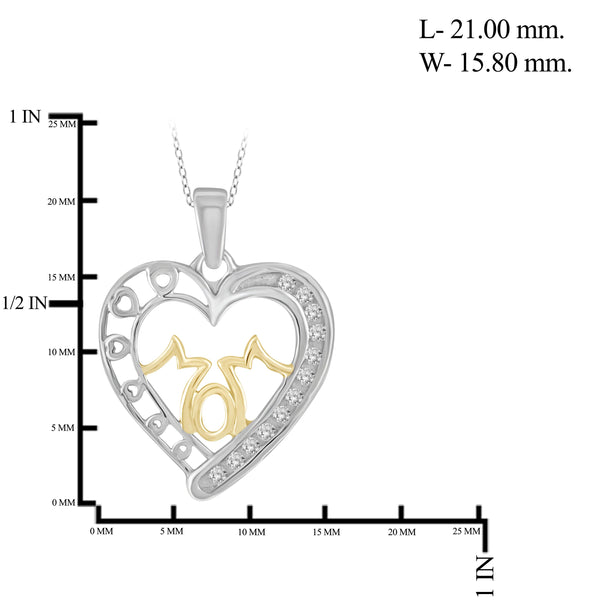 JewelonFire 1/10 Carat T.W. White Diamond Two-Tone Sterling Silver Mom Heart Pendant