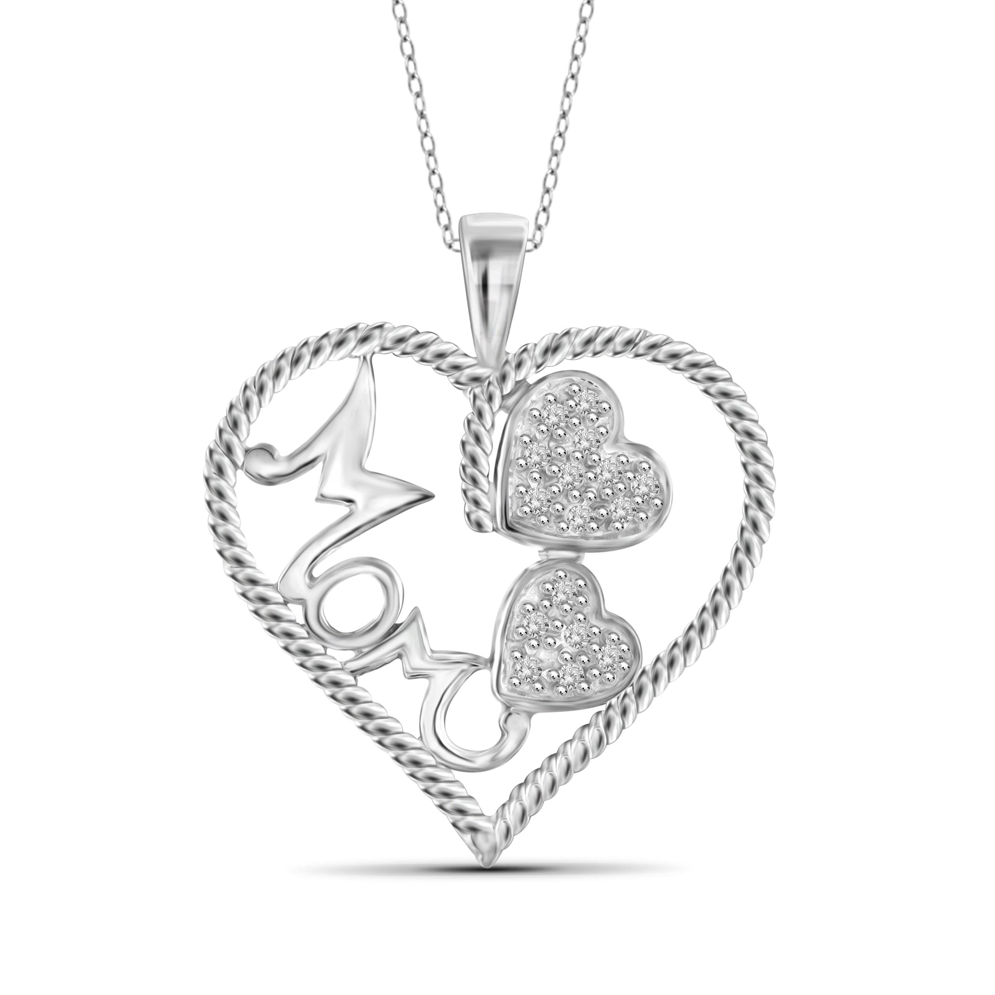 JewelonFire 1/7 Carat T.W. White Diamond Sterling Silver Mother Heart Pendant - Assorted Colors