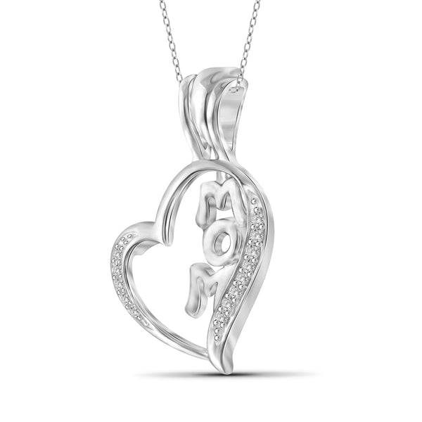 JewelonFire 1/20 Carat T.W. White Diamond Sterling Silver Mom Heart Pendant