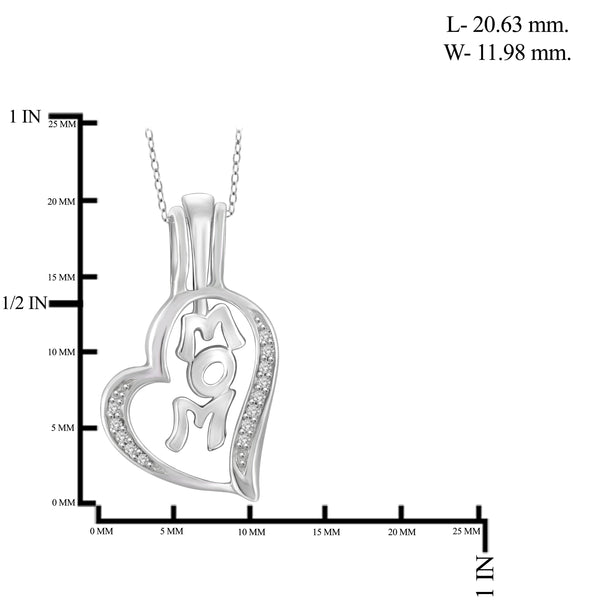 JewelonFire 1/20 Carat T.W. White Diamond Sterling Silver Mom Heart Pendant