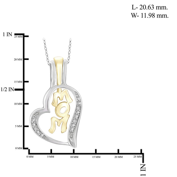 JewelonFire 1/20 Carat T.W. White Diamond Two-Tone Sterling Silver Mom Heart Pendant