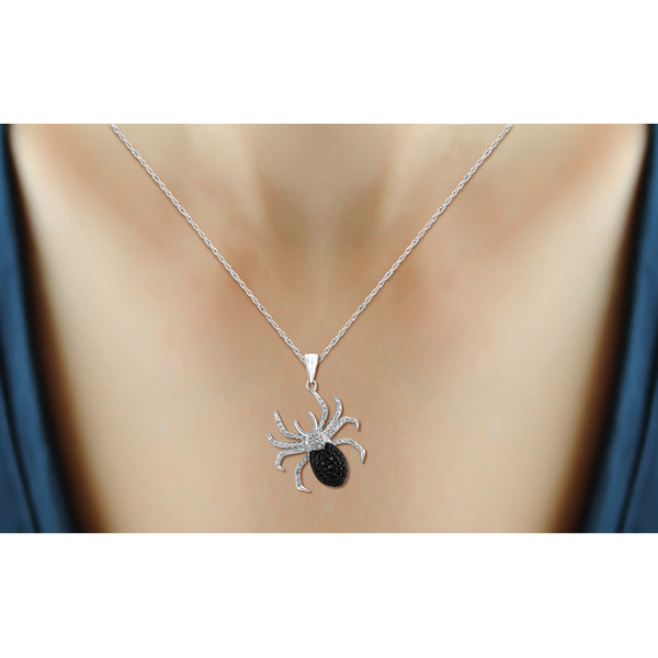 JewelonFire 1/20 Ctw Black & White Diamond Sterling Silver Spider Pendant