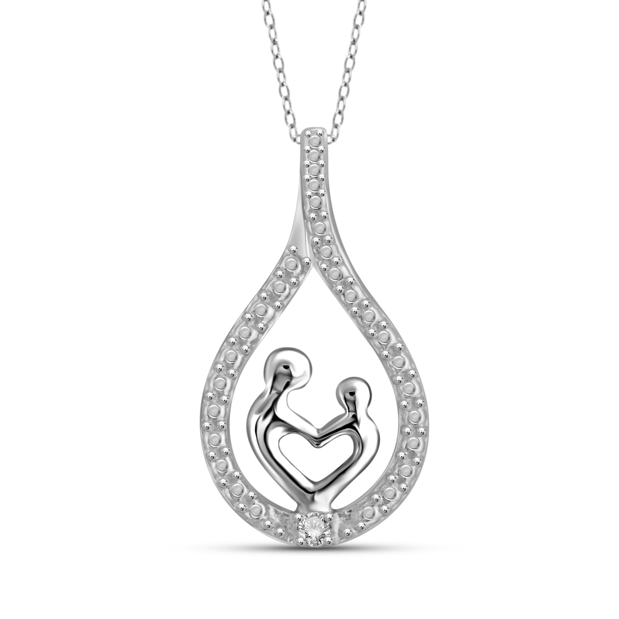 JewelonFire White Diamond Accent Sterling Silver Mother and Child Pendant - Assorted Colors