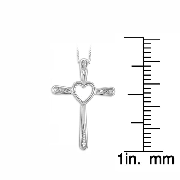 JewelonFire Accent White Diamond Heart Cross Pendant in Sterling Silver