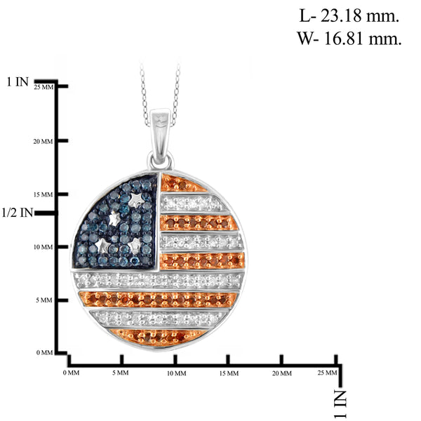 JewelonFire 1/3 Carat T.W. Multi Color Diamond Sterling Silver American Flag Round Pendant