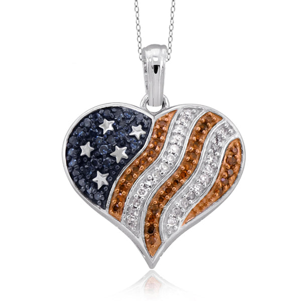 JewelonFire 1/4 Carat T.W. Multi Color Diamond Sterling Silver American Flag Heart Pendant