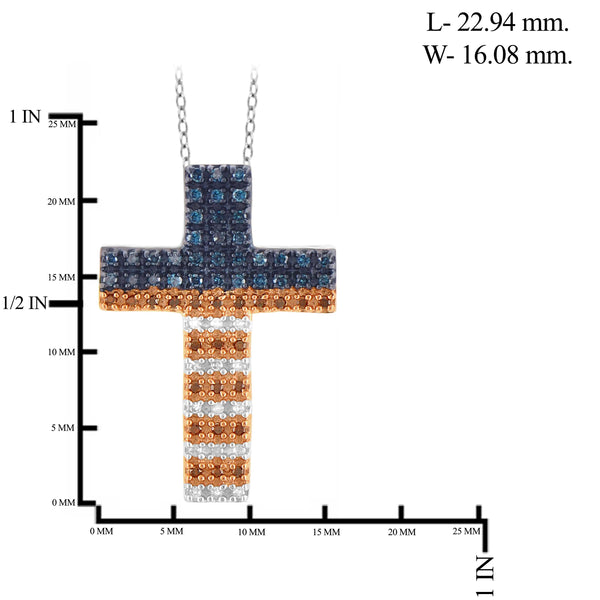 JewelonFire 1/4 Carat T.W. Multi Color Diamond Sterling Silver American Flag Cross Pendant