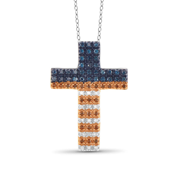 JewelonFire 1/4 Carat T.W. Multi Color Diamond Sterling Silver American Flag Cross Pendant