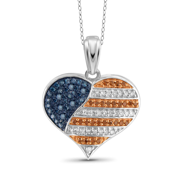 JewelonFire 1/4 Carat T.W. Multi Color Diamond Sterling Silver American Flag Heart Pendant