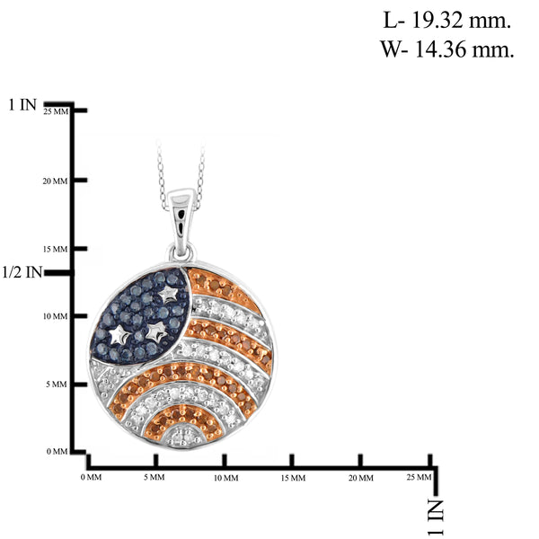 JewelonFire 1/4 Carat T.W. Multi Color Diamond Sterling Silver American Flag Round Pendant