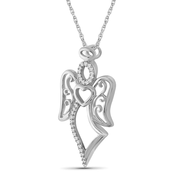 JewelonFire 1/5 Ctw White Diamond Angel Pendant in Sterling Silver - Assorted Finish