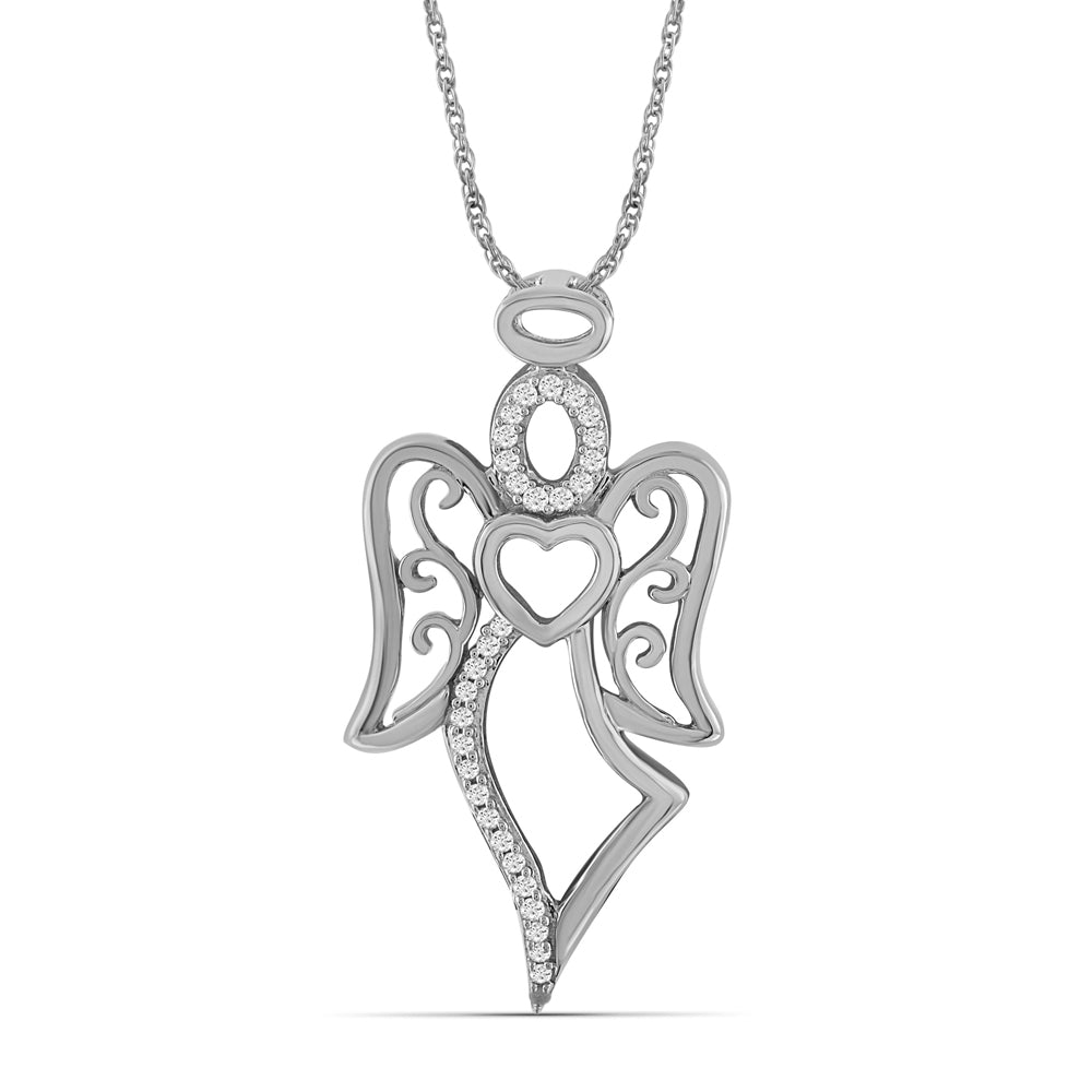 JewelonFire 1/5 Ctw White Diamond Angel Pendant in Sterling Silver - Assorted Finish