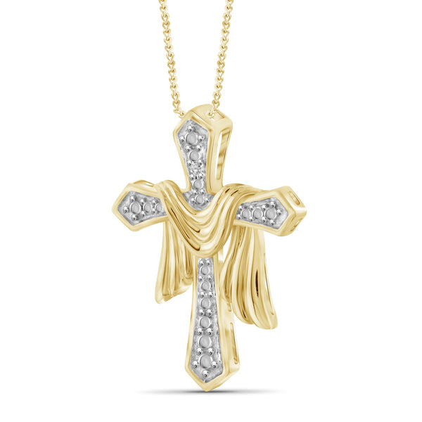 JewelonFire White Diamond Accent 14kt Gold Plated Brass Cross Pendant