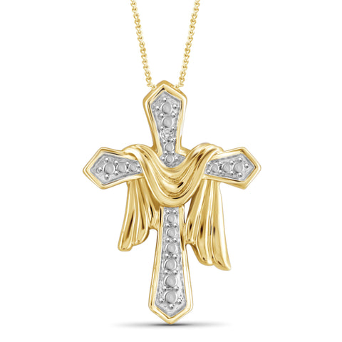 JewelonFire White Diamond Accent 14kt Gold Plated Brass Cross Pendant