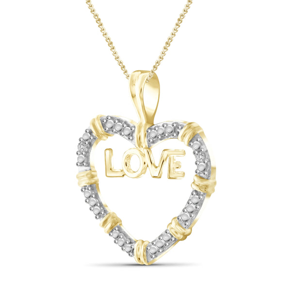 JewelonFire White Diamond Accent 14kt Gold Plated Brass Heart Pendant