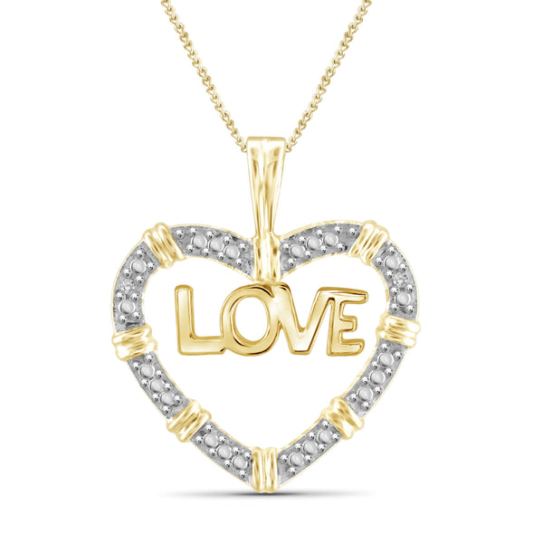 JewelonFire White Diamond Accent 14kt Gold Plated Brass Heart Pendant