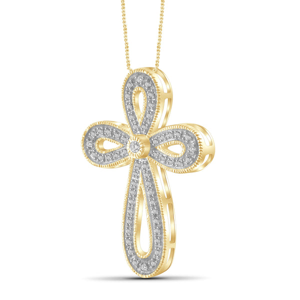 JewelonFire White Diamond Accent 14kt Gold Plated Brass Cross Pendant