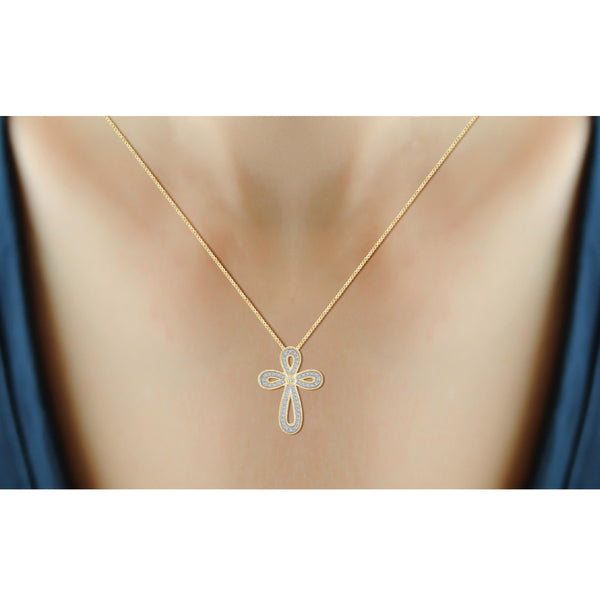 JewelonFire White Diamond Accent 14kt Gold Plated Brass Cross Pendant