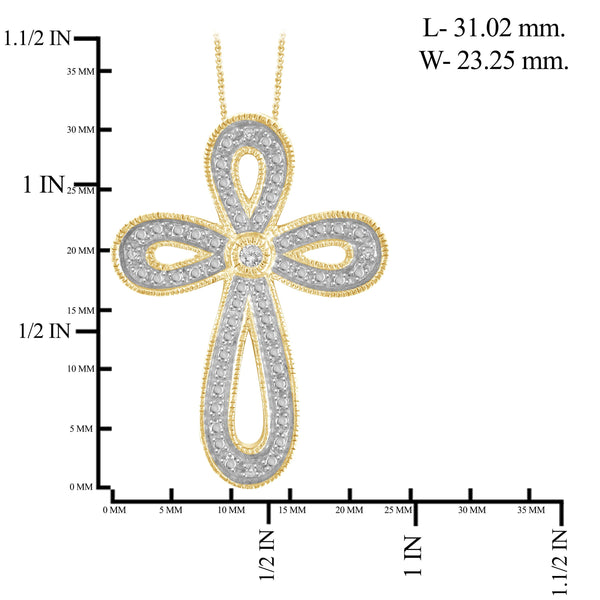 JewelonFire White Diamond Accent 14kt Gold Plated Brass Cross Pendant