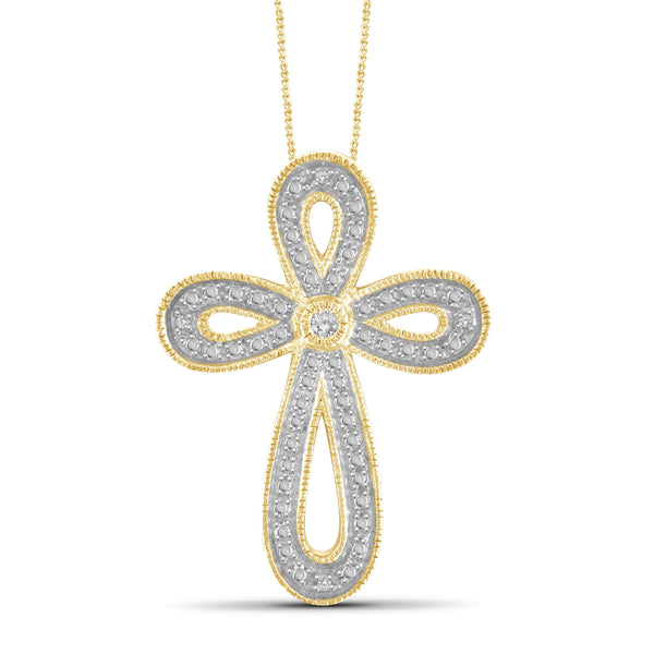 JewelonFire White Diamond Accent 14kt Gold Plated Brass Cross Pendant