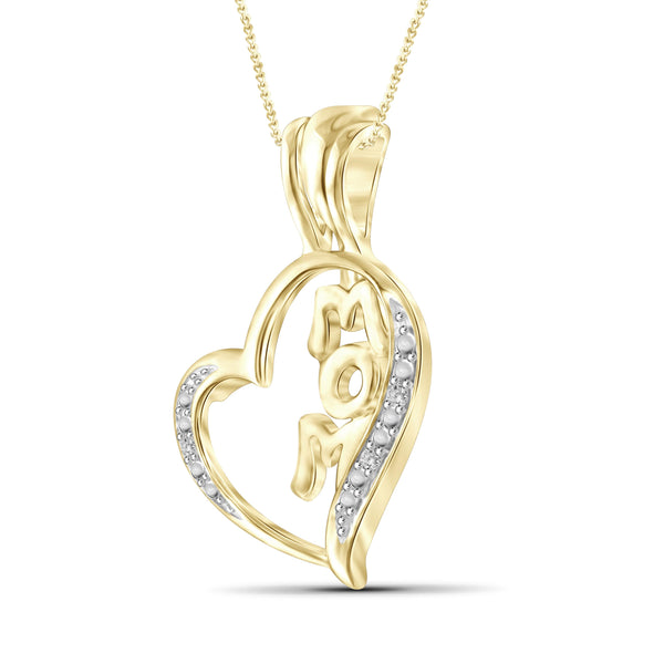 JewelonFire White Diamond Accent 14kt Gold Plated Brass Mom Heart Pendant