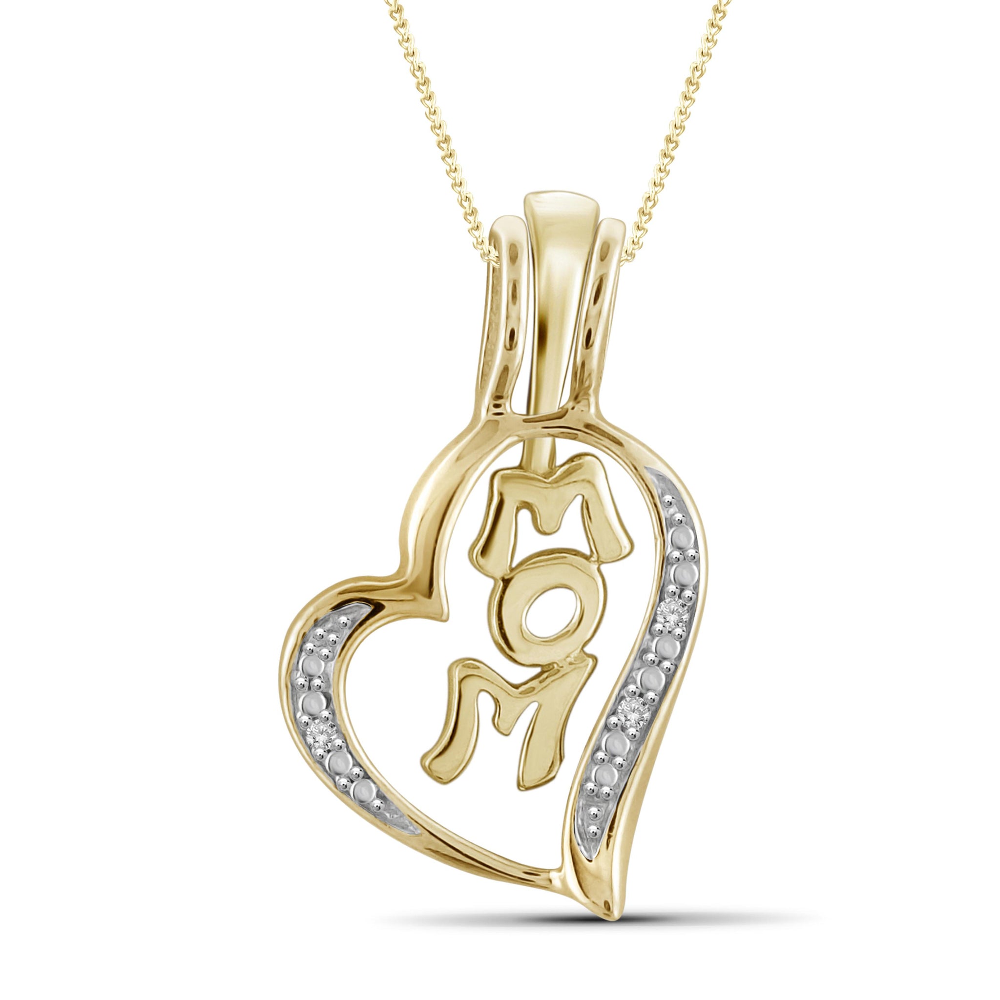 JewelonFire White Diamond Accent 14kt Gold Plated Brass Mom Heart Pendant