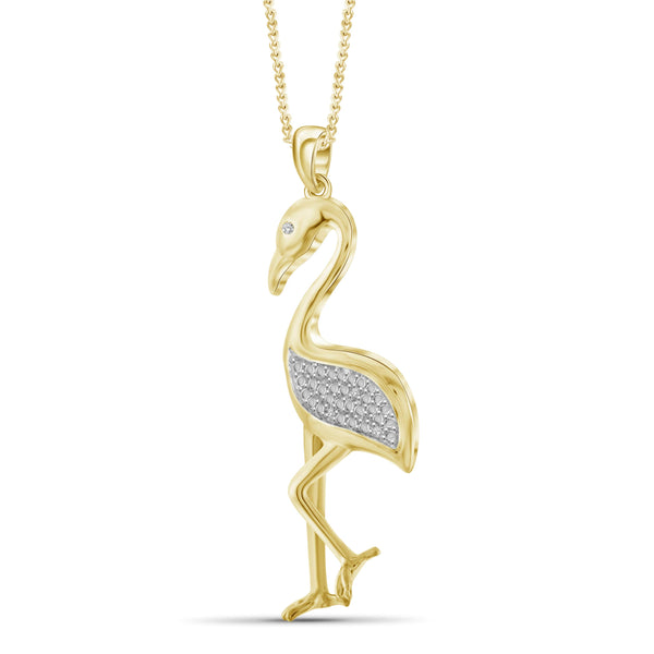 JewelonFire White Diamond Accent 14kt Gold Plated Brass Flamingo Pendant