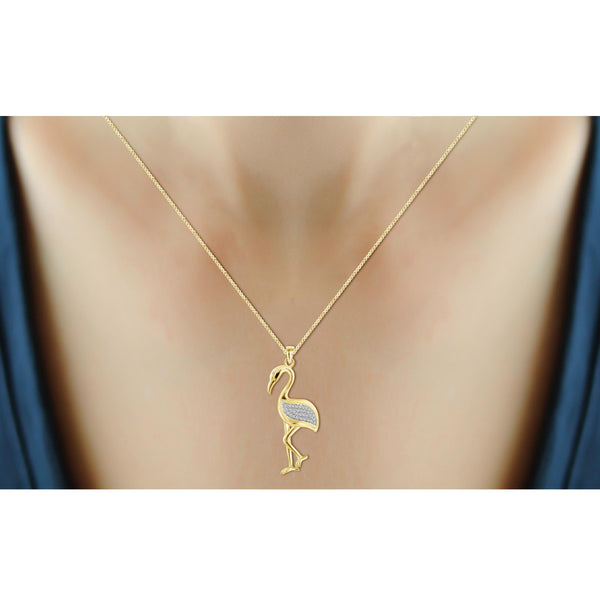 JewelonFire White Diamond Accent 14kt Gold Plated Brass Flamingo Pendant